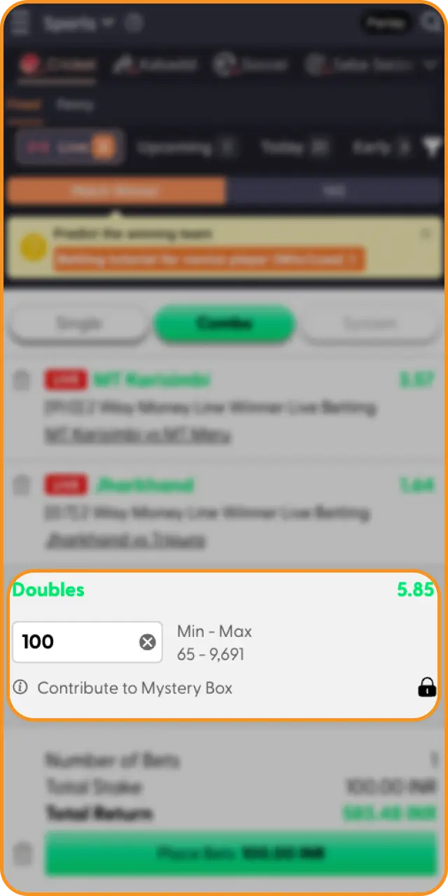Enter your stake amount for the selected event in Jeetbuzz app.