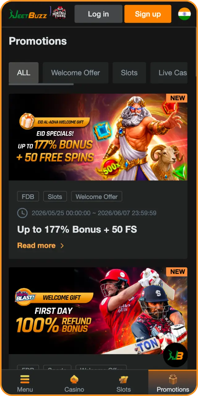 Check the available promotions directly on the Jeetbuzz app dashboard.