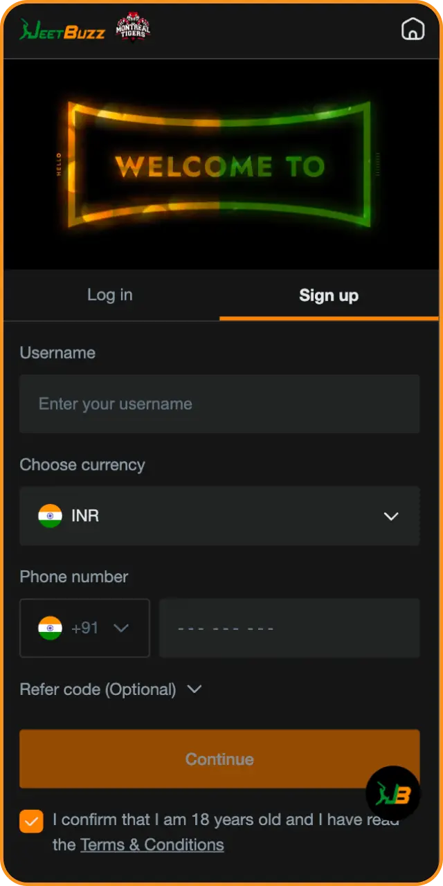 Complete your quick mobile registration via the responsive Jeetbuzz app.