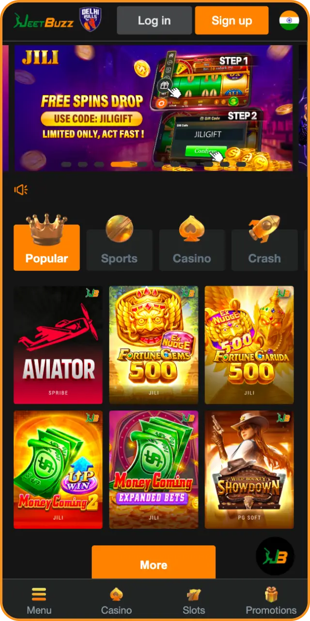 Explore the user-friendly interface of the main page on Jeetbuzz app.