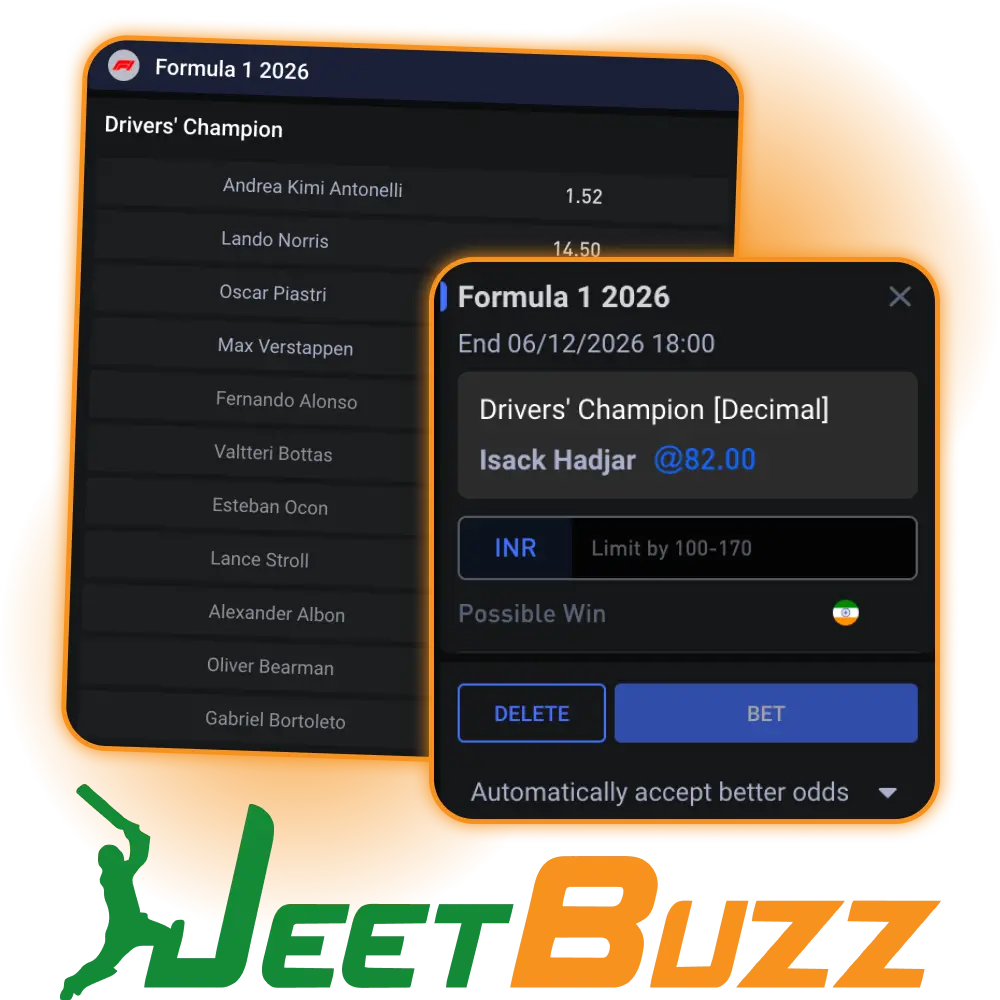 Register now to start placing real-time wagers on exciting Formula 1 races at Jeetbuzz.