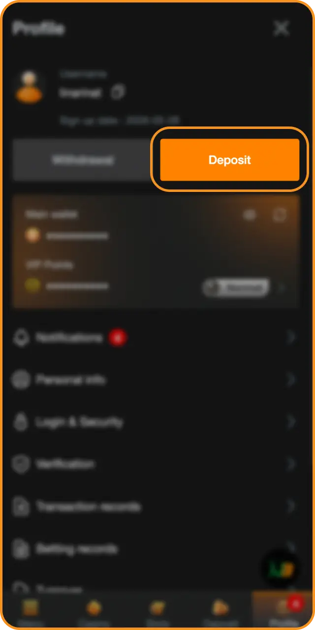 Make your first deposit using convenient payment methods for live casino.