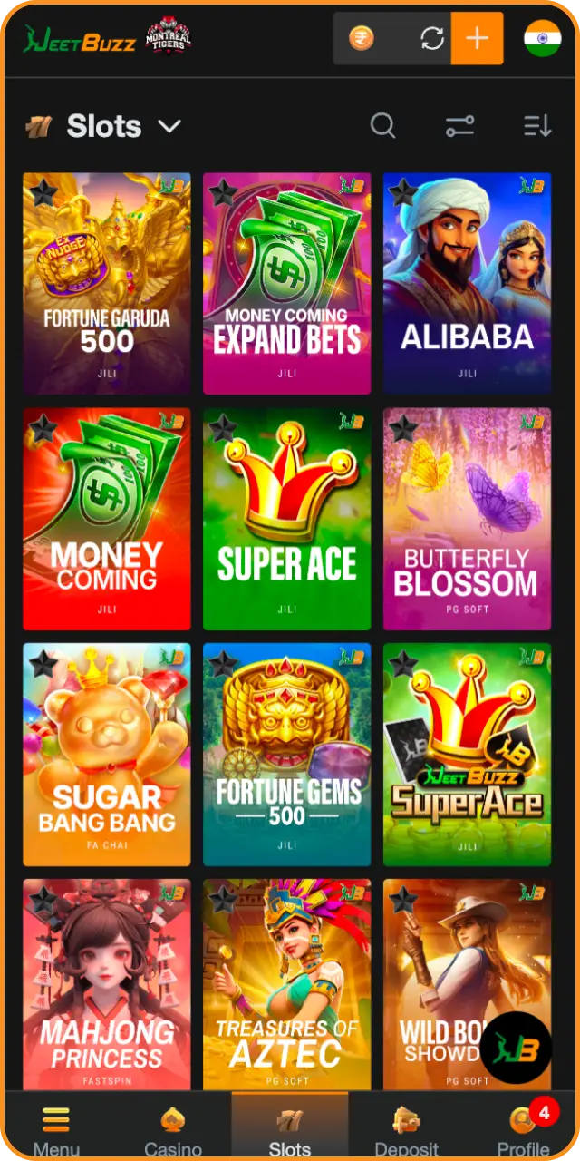 Choose your game from the extensive collection of colorful slots.