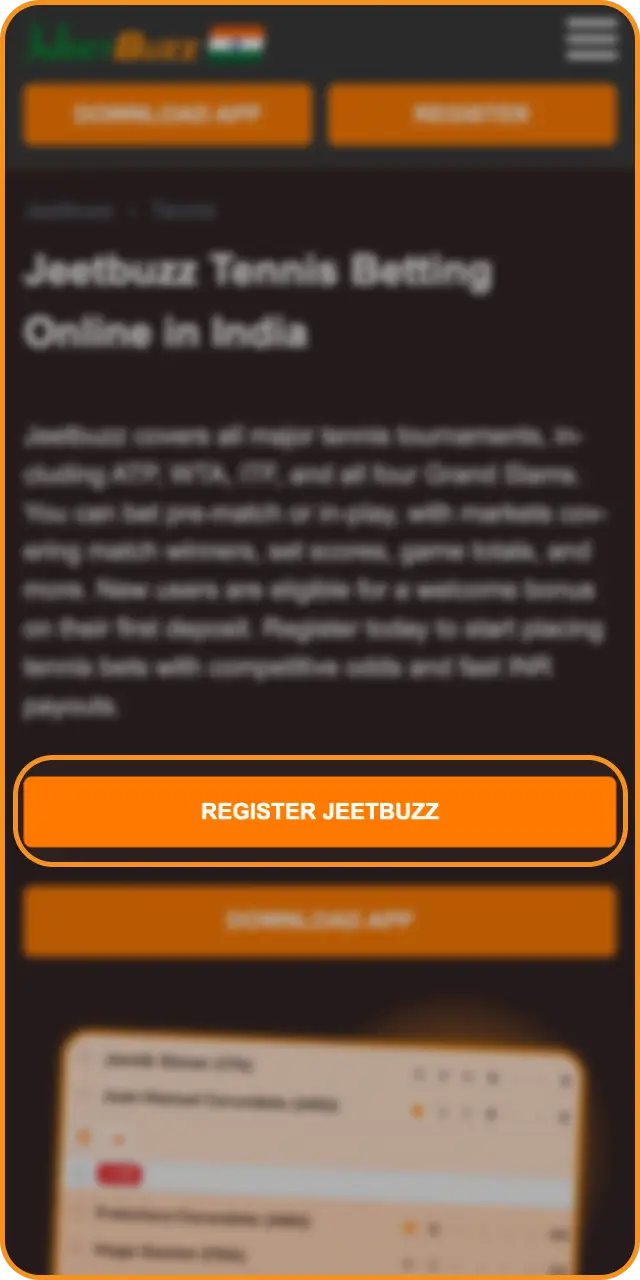 Open the Jeetbuzz website on your mobile browser to begin tennis setup.
