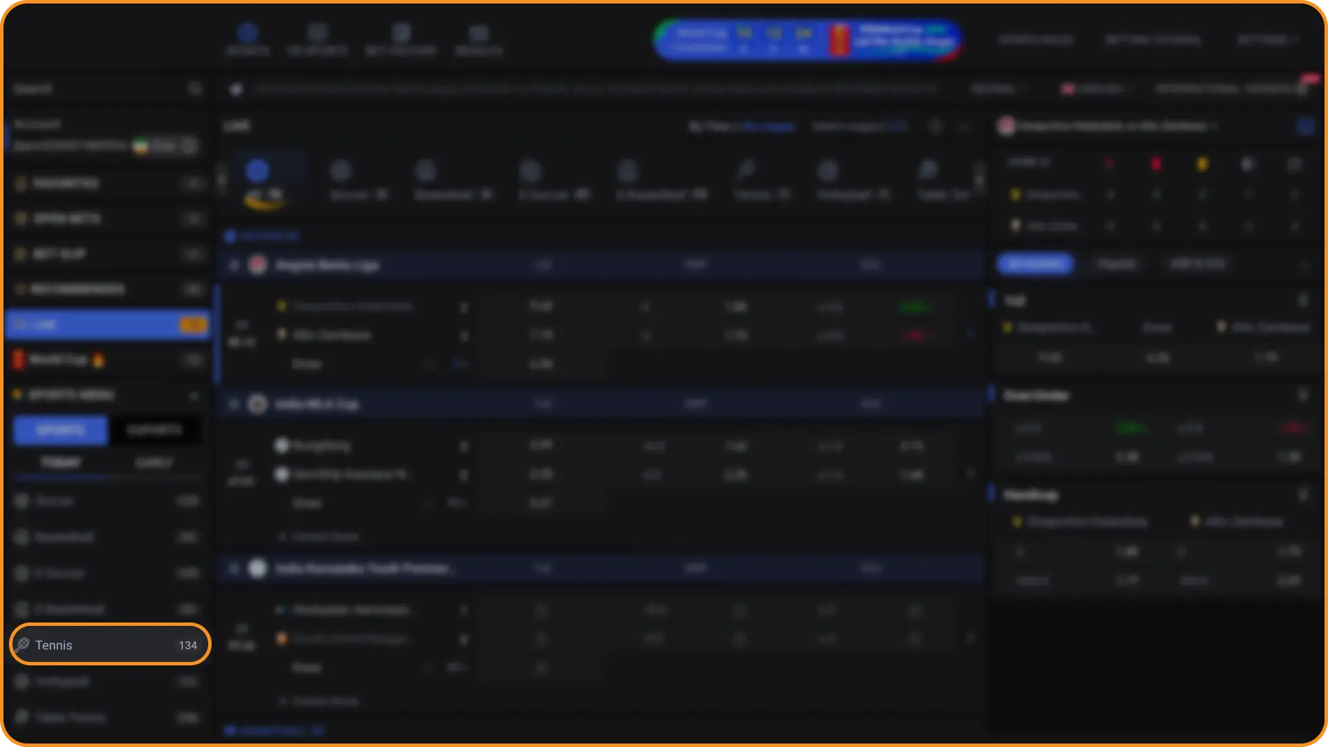Navigate to tennis categories inside the extensive modern sportsbook for tennis.